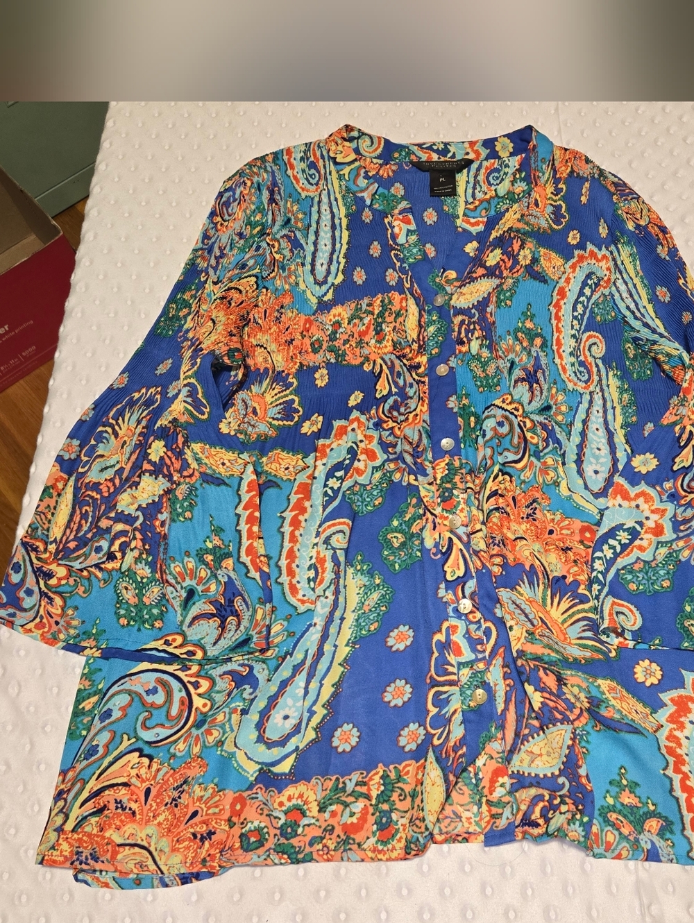 INVESTMENTS Petite Womens Multicolor Paisley Floral Print Bell Sleeve Size PL